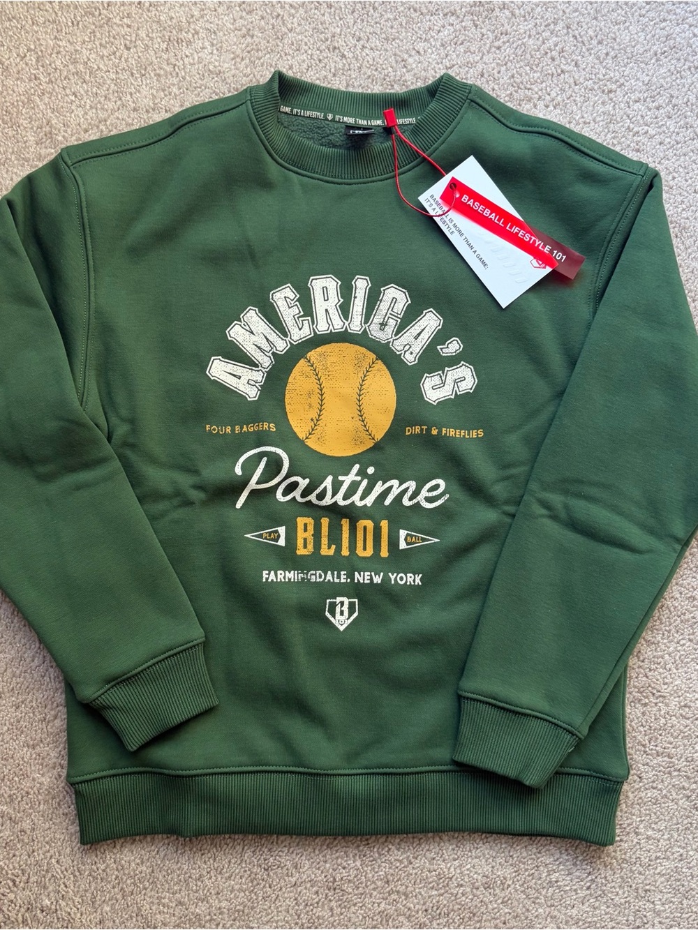 Youth Small Baseball Lifestyle 101 America’s Pastime Crewneck Sweatshirt NWT